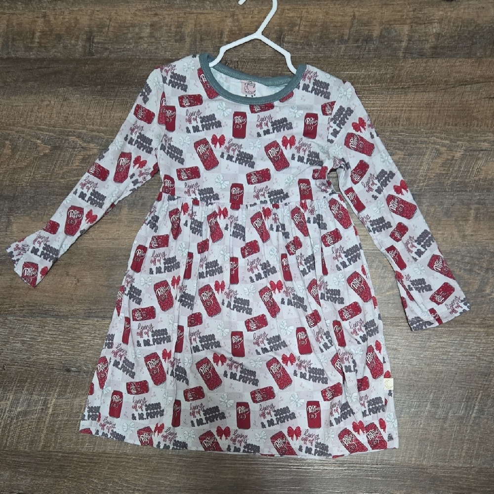 4t Bamboo Girls' Red & White Printed Long-Sleeve Dress
